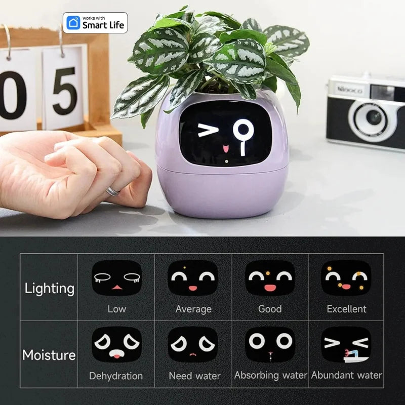 Indoor Creative Interaction Tamagotchi Cute Pet Small Smart Flower Pot APP Control Flowerpot Let Your Plants Express Emotions